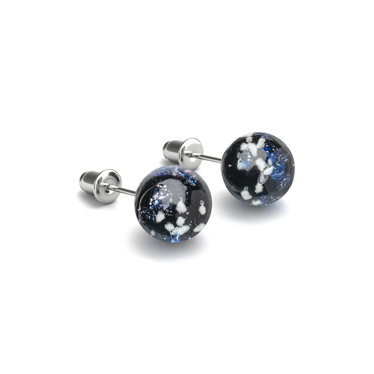Pitch Black | .925 Sterling Silver | Firefly Glass Stud Earrings